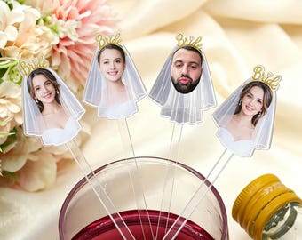 Custom Face Acrylic Drink Stirrers, Personalized Bride Veil Sticks, Wedding Cocktail Stirrers, Pet Photo Swizzle Sticks, Bachelorette Decor