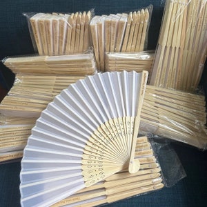 White Fabric FanGrade A Bamboo Ribs Wedding Party Favour Handheld Fan image 5