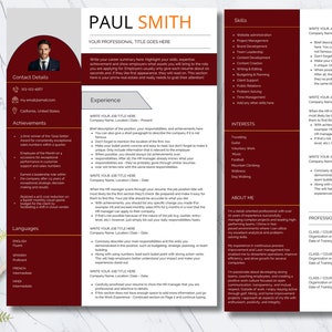Word Resume Template, Modern Resume editable in Canva or Word. CV Template that is minimalist and downloadable immediately. Red