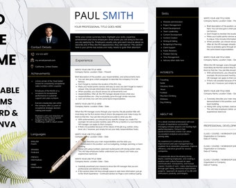Modern Navy Resume Template, Editable CV, Professional Word and Canva (Instant Download)