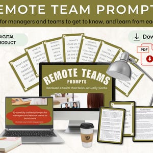 Cartes d'invite d'équipe à distance | Liens d'équipe virtuels | Démarreurs de conversation de manager | 20 cartes imprimables | Téléchargement numérique