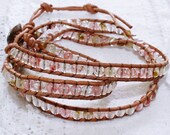 Shamballa wrap bracelet natural stones and pearls, semi precious stones bohemian style gemstones light brown cord "spring dream"