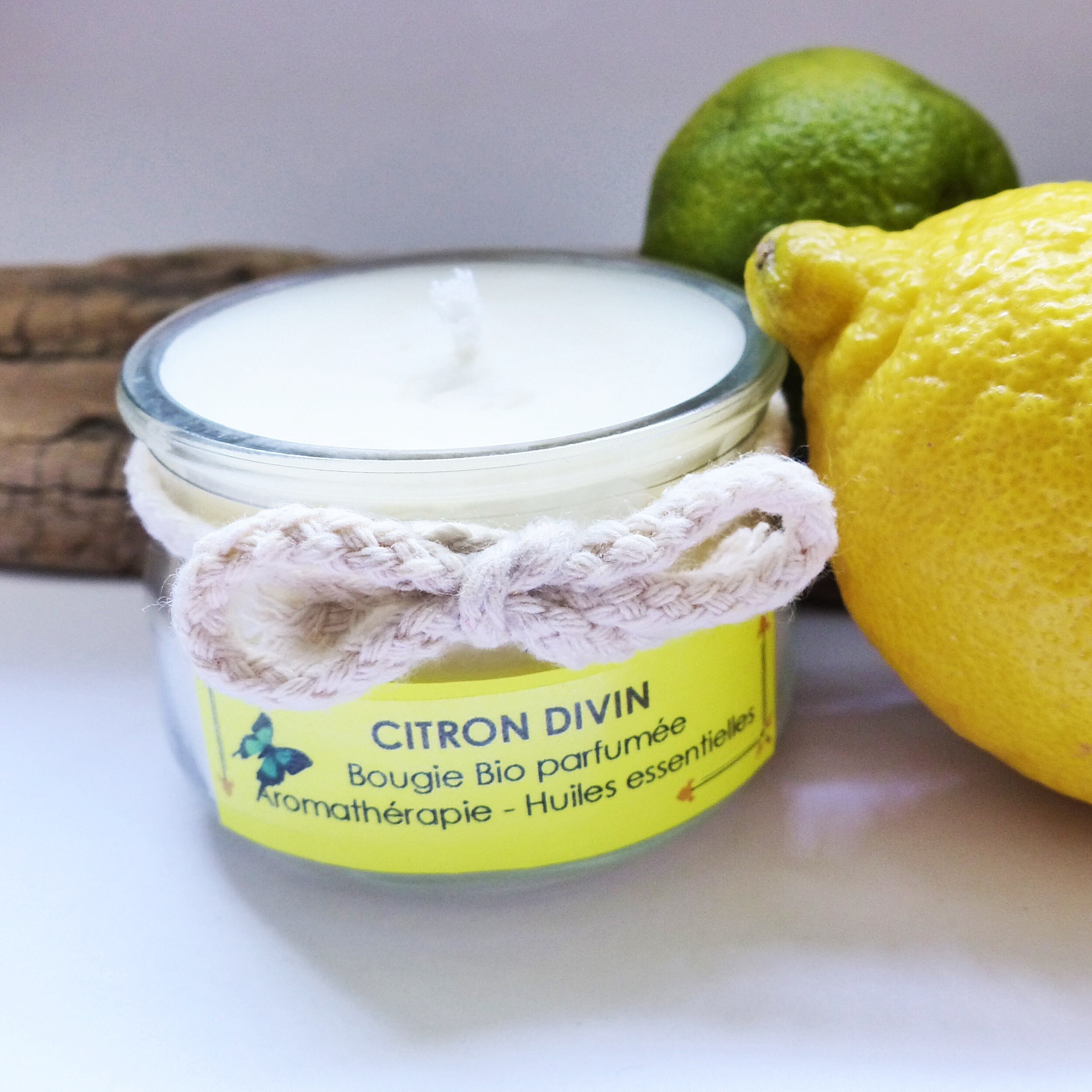 Bougie Soja Aromathérapie Parfumée Aux Huiles Essentielles Bio Citron Divin Alliance de Parfum d'agr