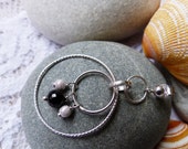 Earrings woman style creoles multiple circles, modern and classic spirit, 925 Silver Rhodium and Onyx black
