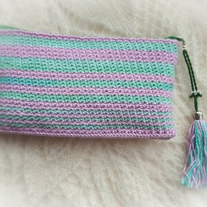 Crocheted purple and green pencil case/ Crocheted cosmetic case/Crochet purse/Made in cotton/ Ready to ship