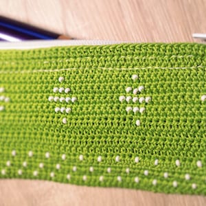 Green beaded crocheted purse/decorated with white beads/crochet purse/crochet wallet/crochet pencil case/ready to ship