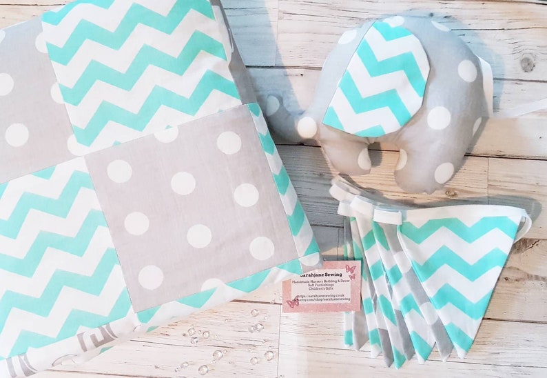 Elephant Nursery Bedding Set Mint Green Chevron Zigzag Grey Etsy