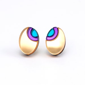 FORM054 Ojo de dios II stud earrings - gold purple, teal