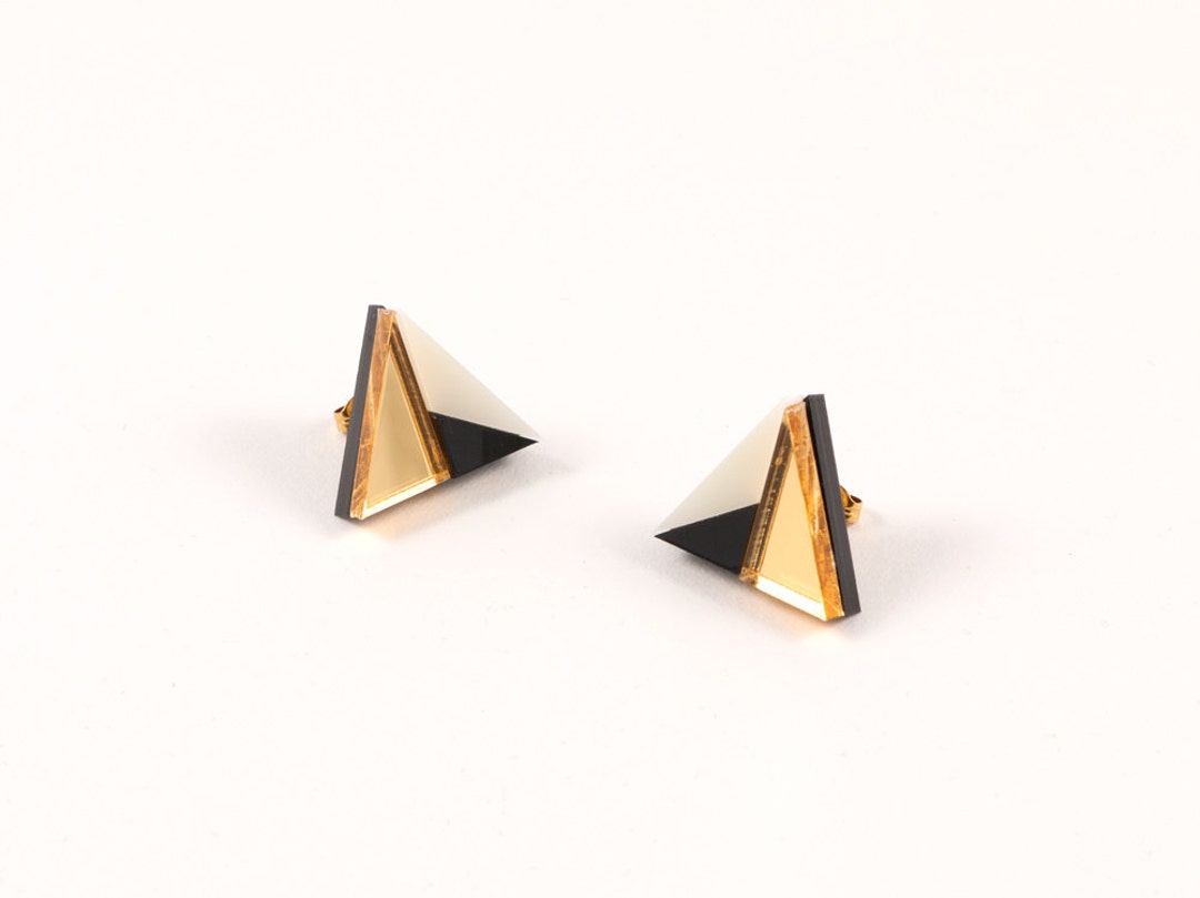 Geometric Perspex Statement Mini Earrings Gold Black Ivory - Etsy