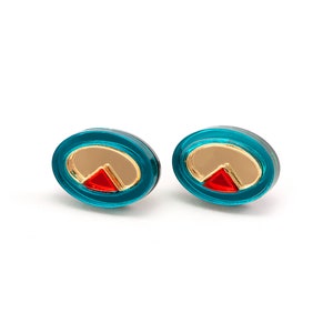 FORM053 OJO DE DIOS I Stud Earrings - Teal, Gold, Orange