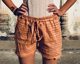 Unisex Khadi Cotton Shorts, Handmade Boho Lounge Shorts, Lightweight Beach Yoga Shorts, Hippie Festival Clothing