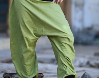 Two-Tone Afghani Harem Pants Aladdin Style, Unisex Cotton Boho Yoga & Festival Trousers