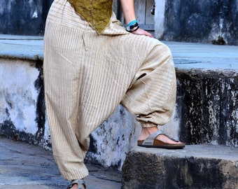 Sarouel unisexe en coton khadi, pantalon de yoga bohème coupe ample, pantalon festival hippie fait main, pantalon de détente confortable pour hommes et femmes