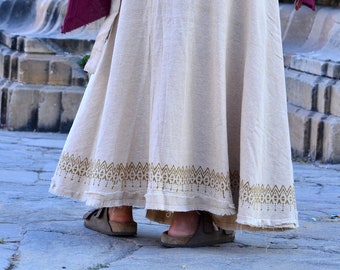Raw Cotton Block Print Wrap Skirt for Women, Boho Maxi Skirt, Handmade Festival Clothing, Cottagecore Beach Skirt, Hippie Summer Outfit