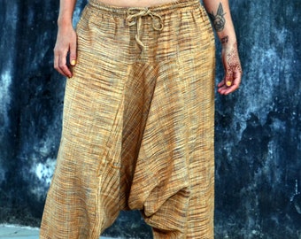 Unisex Khadi Afghani Harem Pants, Loose Fit Cotton Drop Crotch Trousers, Handmade Boho Yoga Lounge Pants, Hippie Festival Clothing