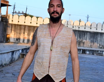 Handwoven Khadi Cotton Sleeveless Vest, Boho Festival Vest for Men & Women, Handmade Summer Layering Top, Hippie Clothing