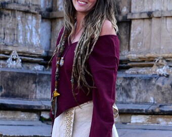 Cotton Pixie Shirt, Boho Long Sleeve Top, Fairycore Elven Blouse, Hippie Festival Clothing, Asymmetrical Top
