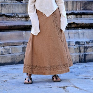 native hand block print wrap-around jute cotton long skirt, Raw Cotton Block Print Wrap Skirt • Natural Earthy Clothing • Maxi Skirt Women