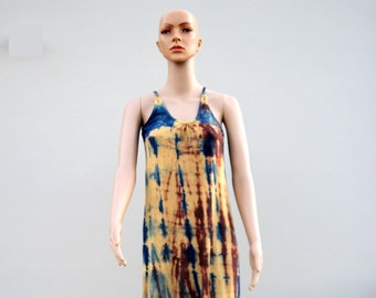 Boho Maxi Dress Beige / Beach Cover Up / Summer Tie Dye Dress