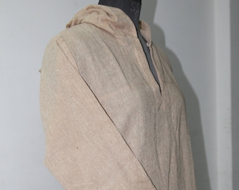 Natural Cotton Long Sleeve Shirt for Men, Handwoven Boho Festival Shirt, Hippie Summer Top, Breathable Casual Cotton Clothing