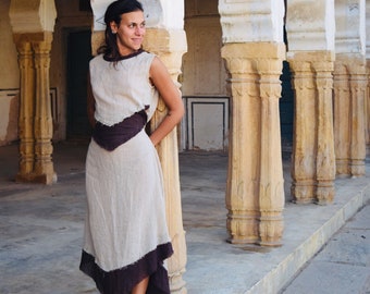 Earthy Pixie Cotton Maxi Dress, Asymmetrical Boho Festival Clothing