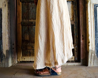 natural cotton wraparound skirt with frayed edge