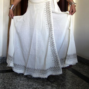 Raw Cotton Block Print Maxi Wrap Skirt • Natural Earthy Clothing • White Maxi Skirt Women • Long Boho Skirt • Gypsystyle Festival •