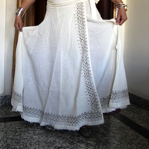 Raw Cotton Block Print Maxi Wrap Skirt: Earthy Boho Festival Style