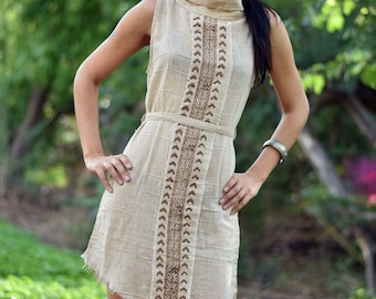 Handwoven Raw Cotton Dress, Asymmetrical Boho Maxi Dress, Flowy Festival Clothing, Sustainable Hippie Dress for Women