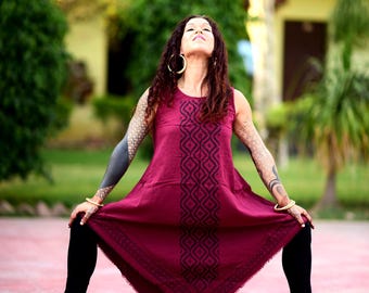 Handmade Cotton Asymmetrical Boho Dress, Flowy Summer Festival Style