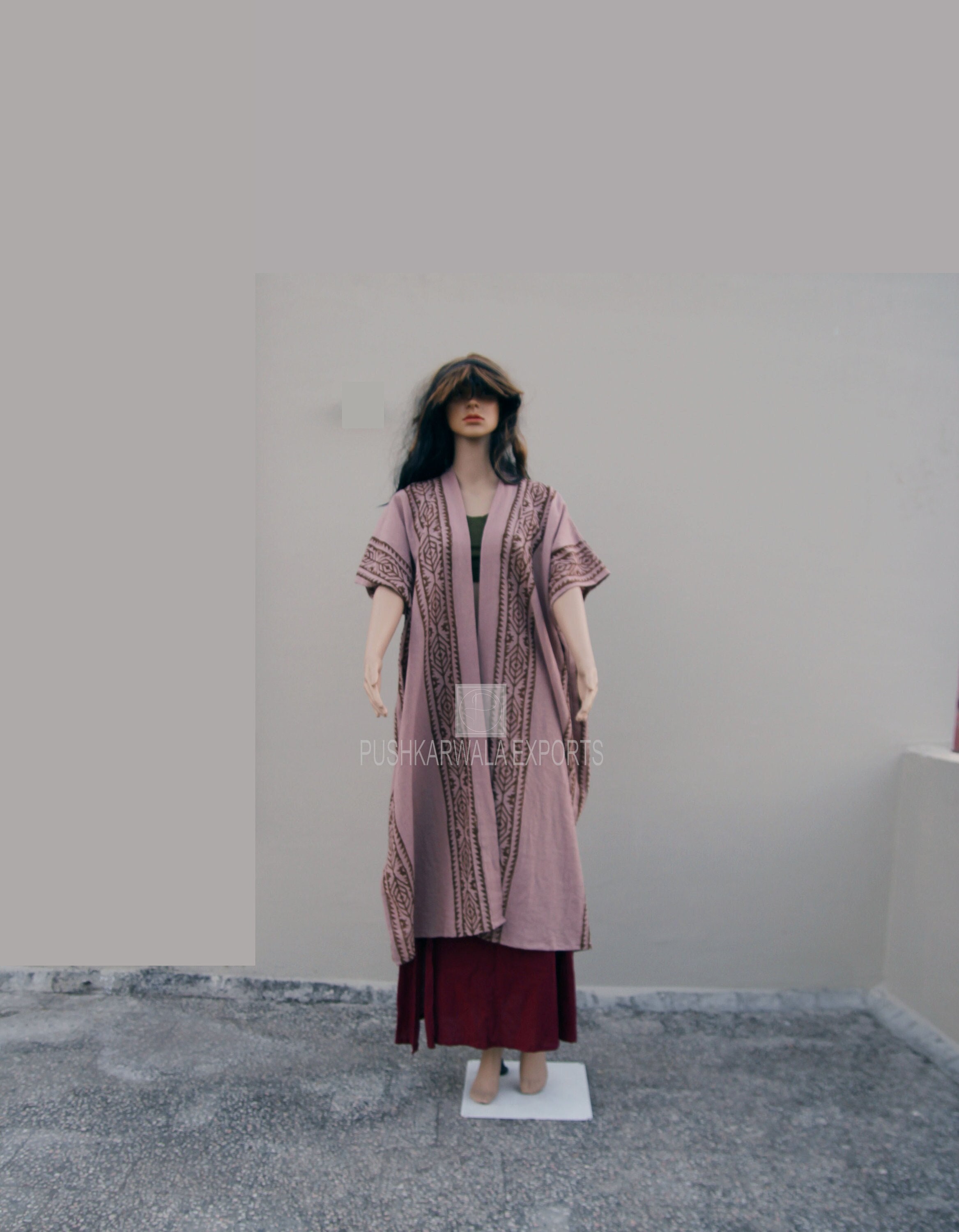 Goddess Kimono • Raw Cotton Block Print Long Earthy Robe • Shamanic Cloak Ritual Wear • Tribal Clothing • Long Earthy Kimono