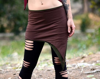 Double Layer Pixie Skirt for Women, Two Tone Boho Festival Skirt, Fairycore Asymmetrical Skirt, Hippie Rave Clothing, Psytrance Outfit