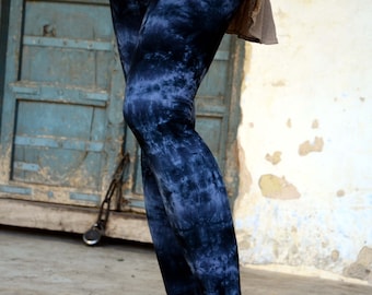 Tie Dye Cotton Yoga Leggings, Handmade Boho Stretch Pants, Festival Activewear, Hippie Workout Leggings, Comfortable Cotton Tights for Women