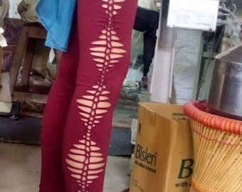 Gevlochten pixiecut legging, handgemaakte boho festival yogabroek, Fairycore stretchlegging, Psytrance rave-kleding