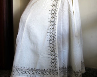 Raw Cotton Block Print Wrap Skirt, Indian Boho Maxi Skirt, Handmade Cotton Festival Skirt, Adjustable Beach Skirt, Cottagecore Summer Skirt