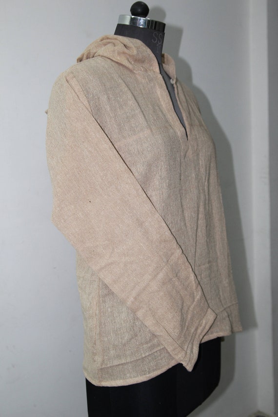 Natural Cotton Long Sleeve Shirt for Men, Handwoven Boho Festival Shirt, Hippie Summer Top, Breathable Casual Cotton Clothing