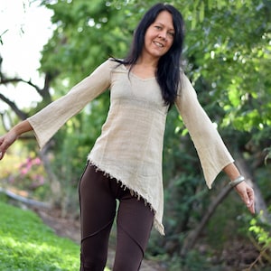 Natural cotton Long sleeve asymmetrical top, summer top. boho. hippie, tribal,