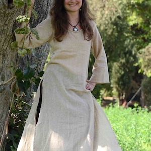 Raw Cotton Long Sleeve Dress - Summer Slit Dress