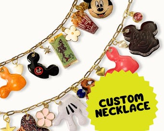 Collana con ciondoli Disney personalizzata / Catena a maglie larghe o a maglia barbazzale dorata / Ciondoli tagliati a mano