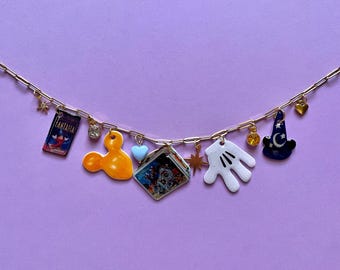 Sorcerer Inspired Charm Necklace | Retro Disney Style Jewelry | Nostalgia Gift for Her