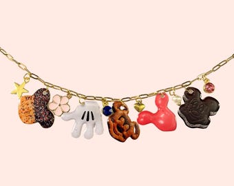 Retro Mickey Mouse Treat Charm Necklace | Disney Inspired | Gold Paperclip Chain | Hand Cut Charms