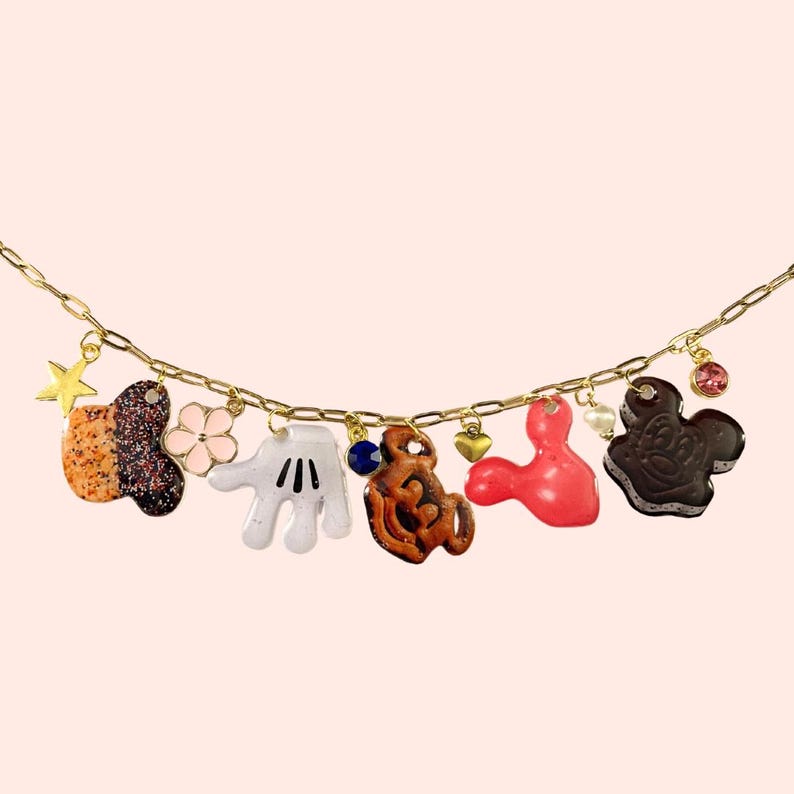 Retro Mickey Mouse Treat Charm Necklace | Disney Inspired | Gold Paperclip Chain | Hand Cut Charms image 1