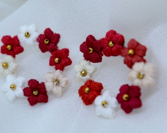 Crochet earrings, Florecita bijoux | Red & White #0004