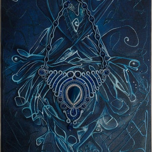 Painting + Soutache necklace "Blu Spirit"