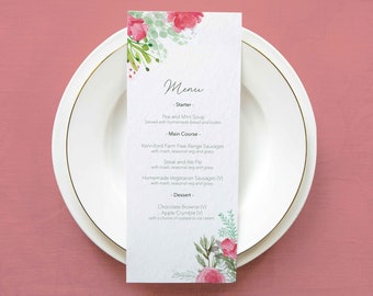 Eucalyptus and Pink Rose Wedding Guest Menus