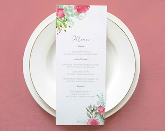 Eucalyptus and Pink Rose Wedding Guest Menus
