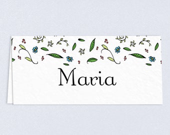 Blue Daisy Folded Guest Name Cards for Wedding Reception