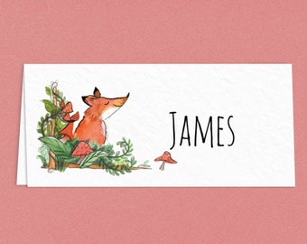 Fox Woodland Wedding Folded Place Name Card