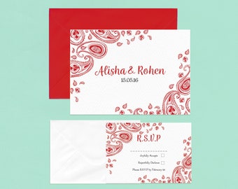 Red Paisley Ethnic Wedding Invitations