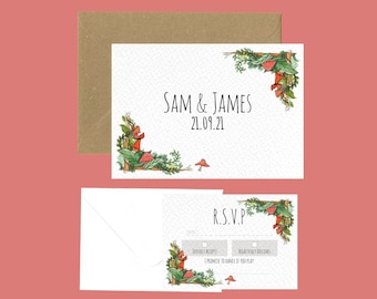 Rustic Woodland Theme Wedding RSVP Invitations